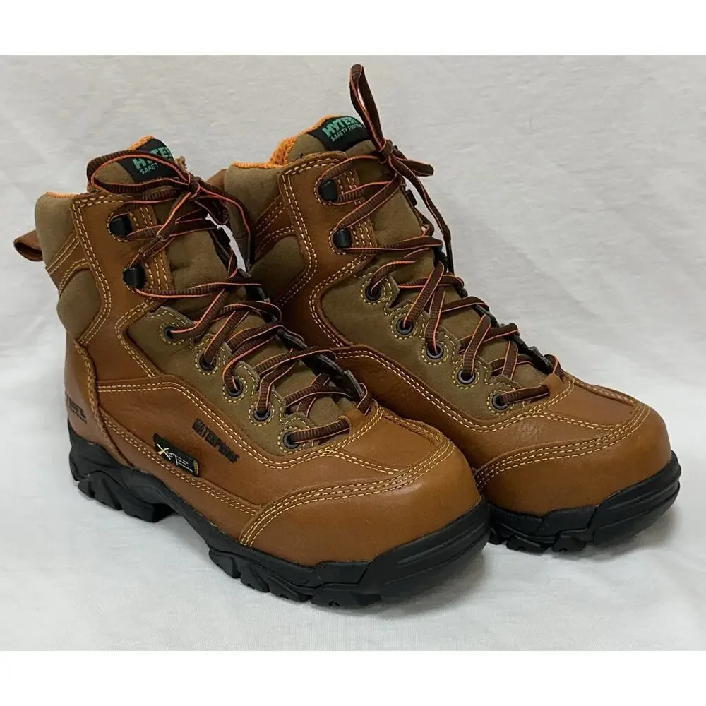 HYTEST Safety Footwear Brown Leather Waterproof Work Boots Mens Size 6 NWOB